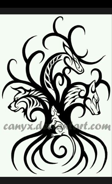 an artistic horse head with swirls on it's face and tail, in black ink