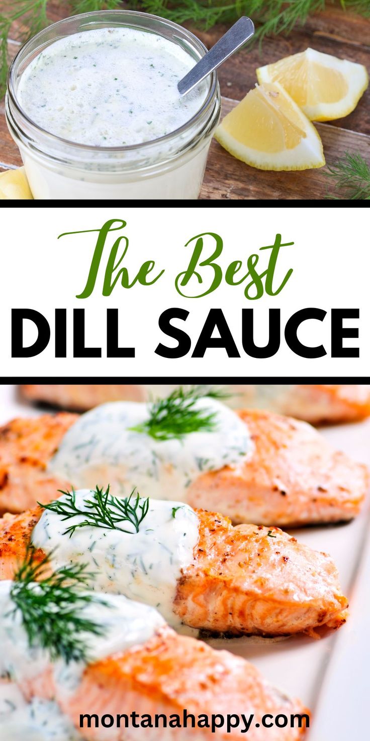 the best dill sauce recipe with lemons and dilling on it, in front of