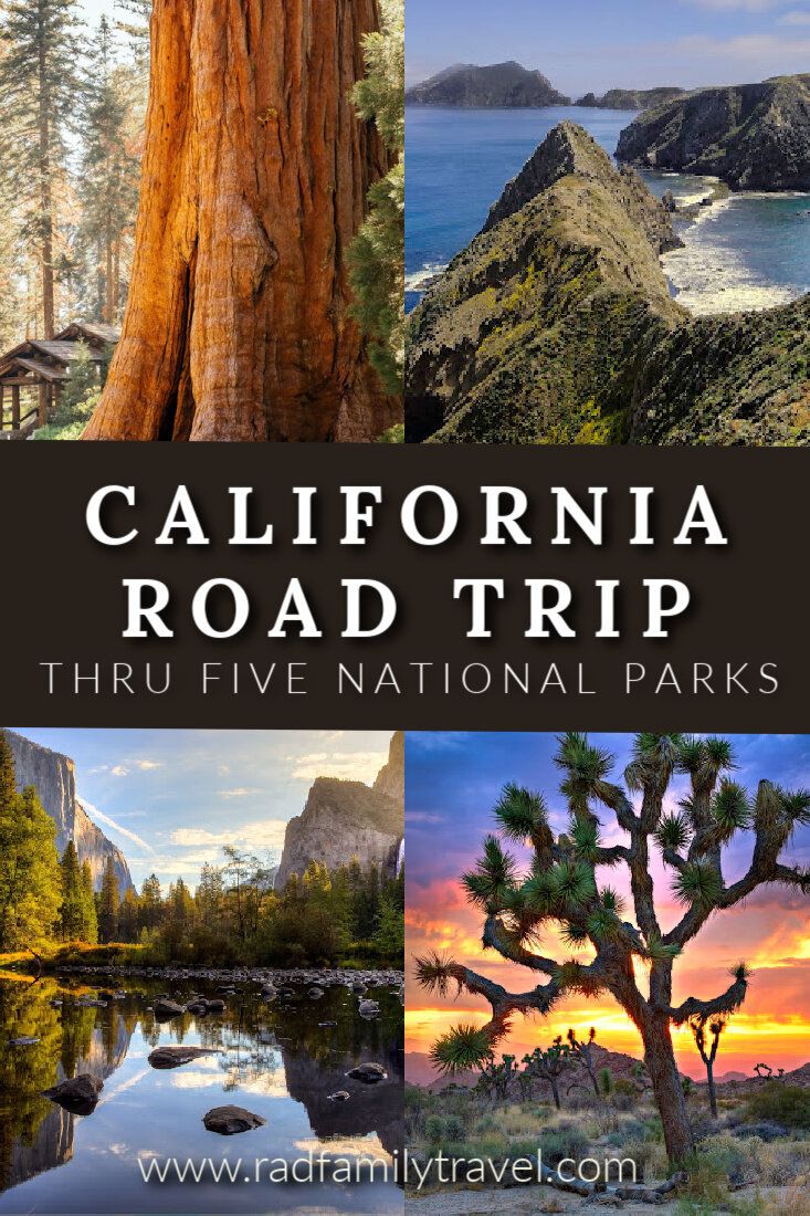 the california road trip with pictures of trees, mountains and water in the foreground