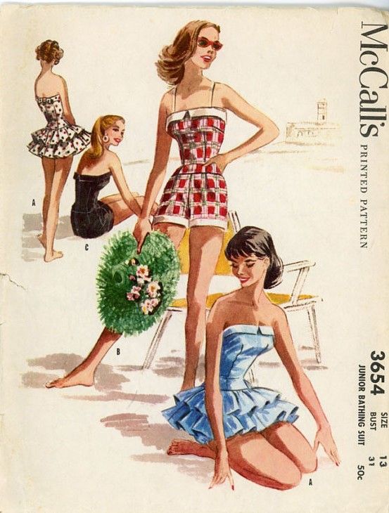 McCall's 3654 ©1956 Bathing Suit Swimsuit Sewing Pattern, Swimsuit Pattern Sewing, Sewing Vintage, Patron Vintage, Sewing Alterations, Vintage Bathing Suits, Rockabilly Pinup, Skirted Swimsuit, Vintage Swimsuit