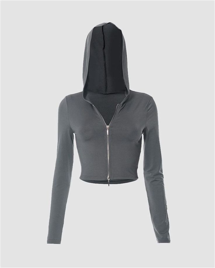 Details: Zip up hoodie with sporty-style designTop Length: Cropped Sleeve Length: Long Sleeves Materials: 95% Polyester + 5% Spandex Waistcoat Sweater, Solid Dress Casual, Cropped Zip Up Hoodie, Bodysuits And Jeans, Long Halter Dress, Formal Dresses With Sleeves, Halter Swimwear, Cropped Zip Up, Crop Top Hoodie