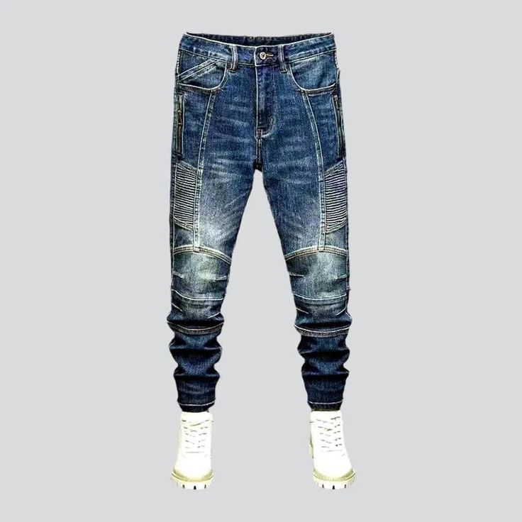 The 2024 Autumn-Winter Collection brings you the ultimate blend of vintage style and modern functionality with these mid-waist smoothed motorcycle jeans. Featuring slim fit silhouettes, medium wash, sanded, whiskered, biker, side-zippers, zipper & button closure, and stretchy fabric, these jeans are the perfect way to make a statement. Dare to be different and make heads turn with this distinctive biker style! Vintage Style: A traditional biker style for those who crave the vintage look. Medium Fitted Distressed Denim Cargo Jeans, Winter Dark Wash Mid-rise Jeans, Dark Wash Denim Jeans With Zip Fly, Winter Medium Wash Mid-rise Jeans, Winter Mid-rise Medium Wash Jeans, Denim Blue Jeans With Zip Fly In Rigid Denim, Straight Leg Denim Cargo Jeans With Zip Fly, Distressed Fitted Straight Leg Cargo Jeans, Fitted Distressed Straight Leg Cargo Jeans