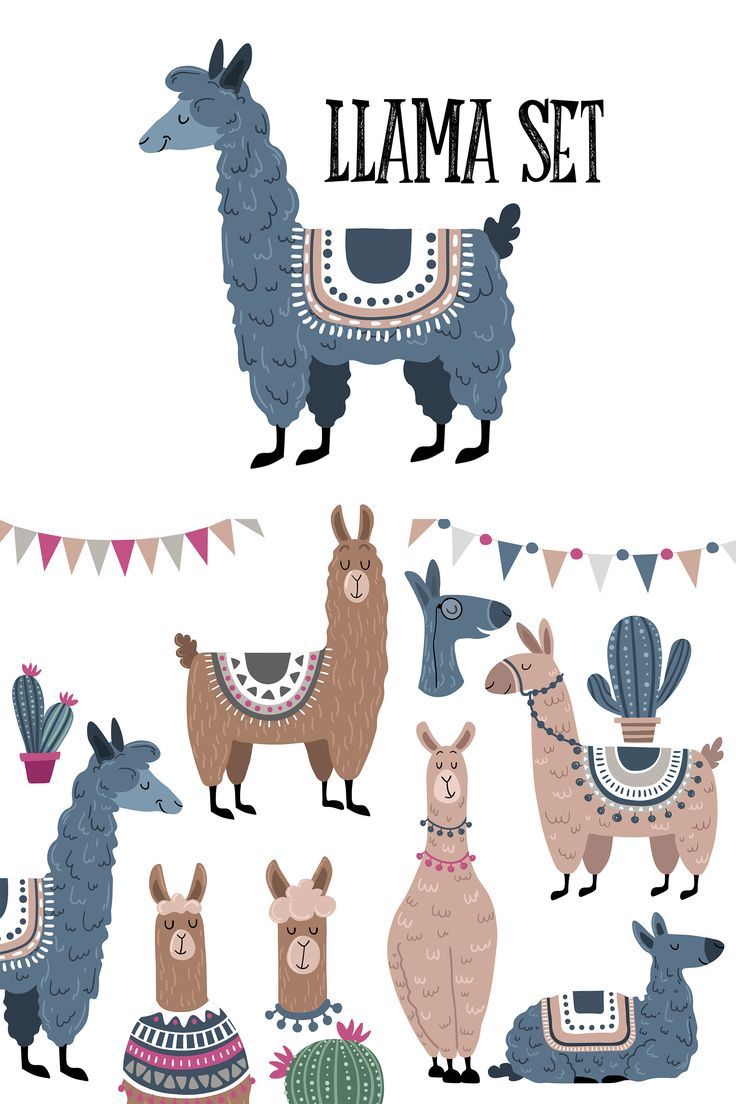 llamas and cactuses are featured in this hand - drawn illustration, with the words lamaa set above them