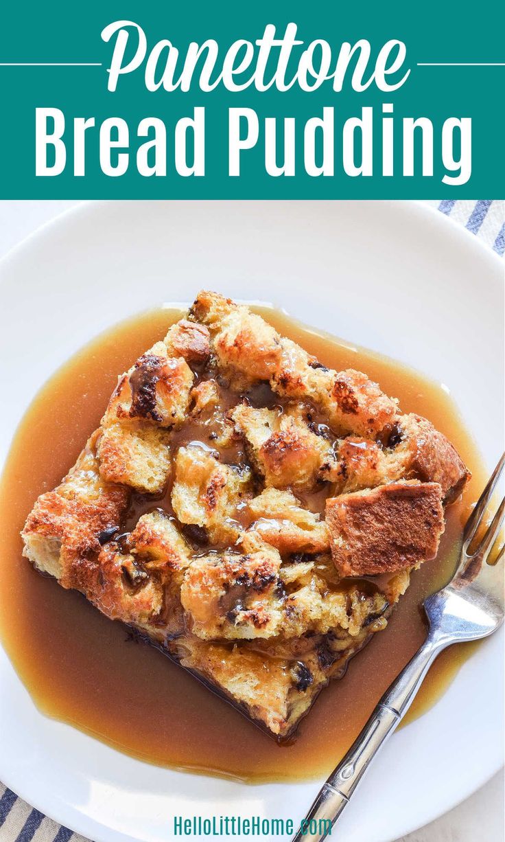 a white plate topped with bread pudding