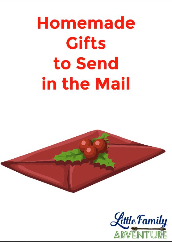 a red envelope with holly on it and the words homemade gifts to send in the mail