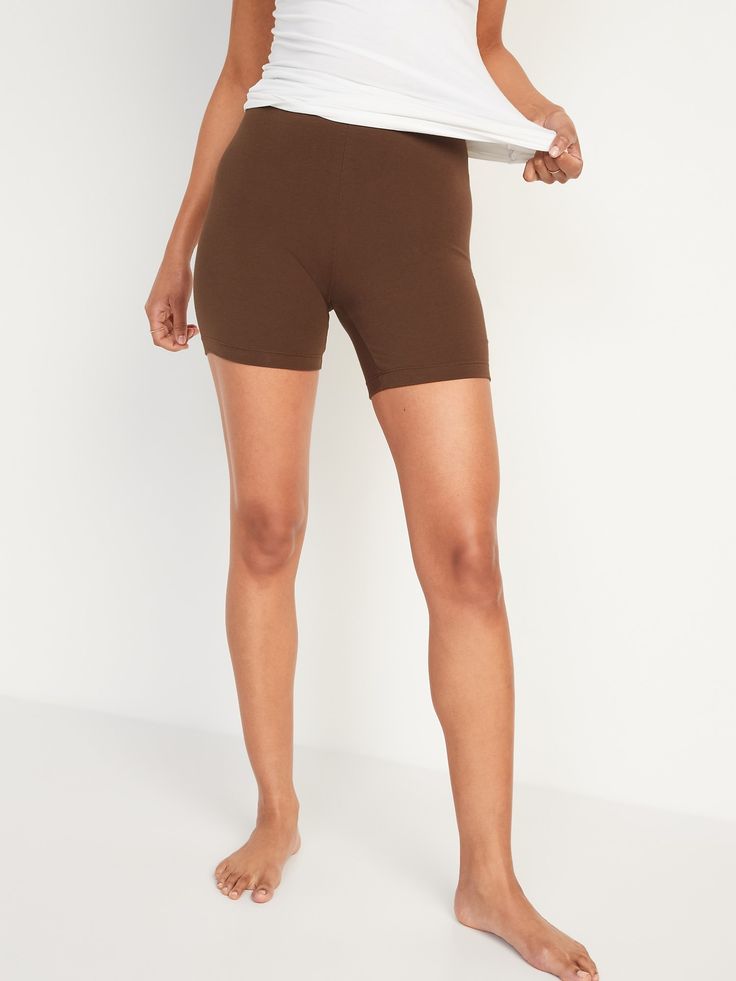 The leggings you love just got better! Now with a heavier-knit fabric and a thicker, more supportive waistband.  Elasticized high-rise waistband.  Soft-washed jersey, with comfortable stretch.  Tag-free label inside back waist for added comfort.  @mo Stretch Cotton Biker Shorts With Short Inseam, Brown Stretch Activewear, Short Length, Casual Stretch Biker Shorts With Short Inseam, Brown Stretch Activewear Short Length, Brown Stretch Activewear Shorts, Stretch Cotton Biker Shorts With Elastic Waistband, Cotton Stretch Biker Shorts With Elastic Waistband, Casual Stretch Biker Shorts With 5-inch Inseam, Casual Stretch Short Length Leggings