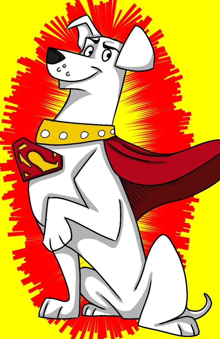 a cartoon dog wearing a red cape and holding a yellow object in his hand,