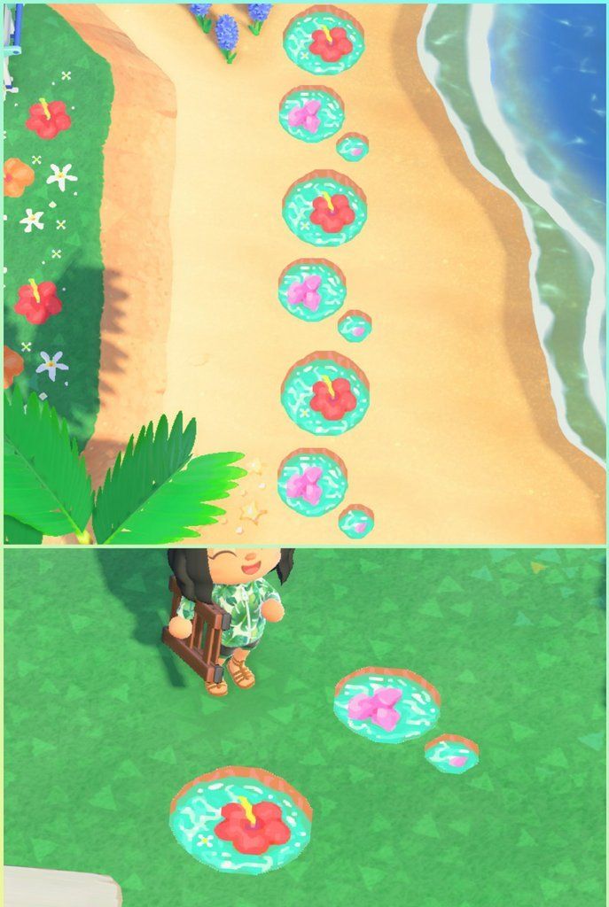 the animal crossing game is being played on an open area with flowers and plants,