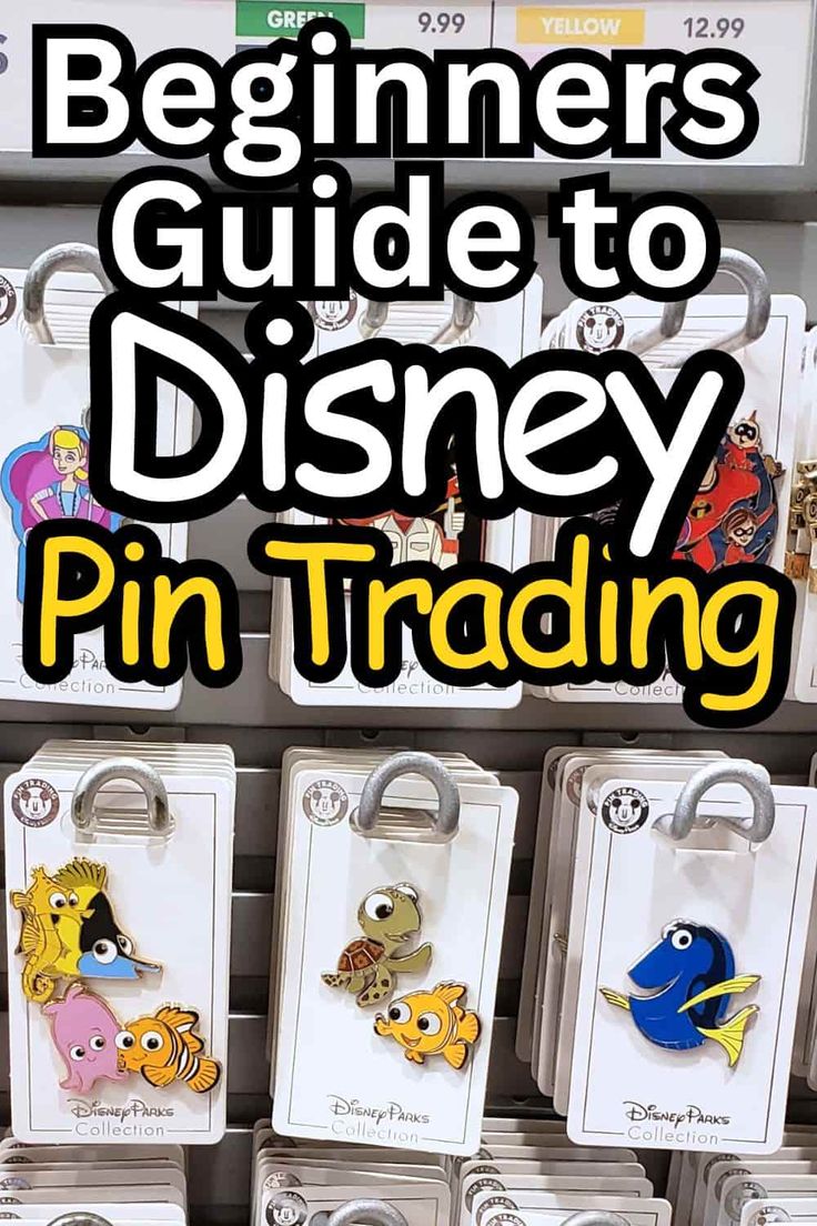 the beginner's guide to disney pin trading is on display in a store