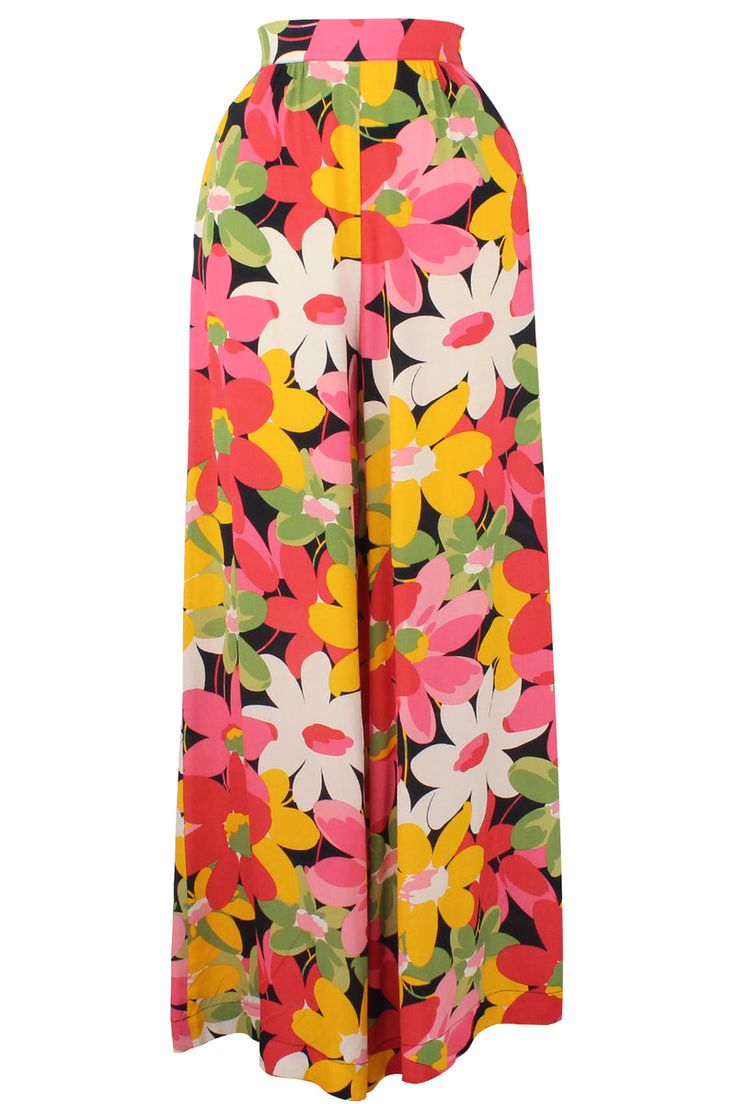 Elegant Multicolor Floral Print Bottoms, Multicolor Bottoms For Spring Daywear, Multicolor Floral Print Feminine Bottoms, Feminine Multicolor Floral Print Bottoms, Multicolor Floral Print Rayon Bottoms, Spring Floral Print Viscose Bottoms, Chic Bottoms With Vibrant Print For Spring, Spring Multicolor Rayon Bottoms, Power Fashion