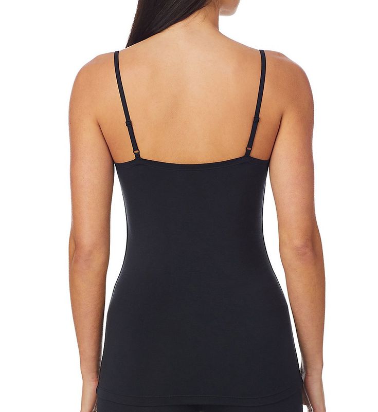 It's time to hit the town in this cute V-neck camisole. Perfect for layering under your favorite top! Camisole has V-neckline. Modal-blend knit adds an extra element of comfort and softness. Stretch knit moves with you. Cuddl Duds logo floats above lower left hem. Self-lined hem. Narrow, exposed elastic straps fully adjust with matte, coated metal hardware. Great for layering, especially in cold weather. Tagless. Pullover styling. Fitted. Cuddl Duds Women's Softwear with Stretch Camisole in Blac Cuddl Duds, Metal Hardware, Pullover Styling, Cold Weather, Layering, V Neck, Elastic, Black