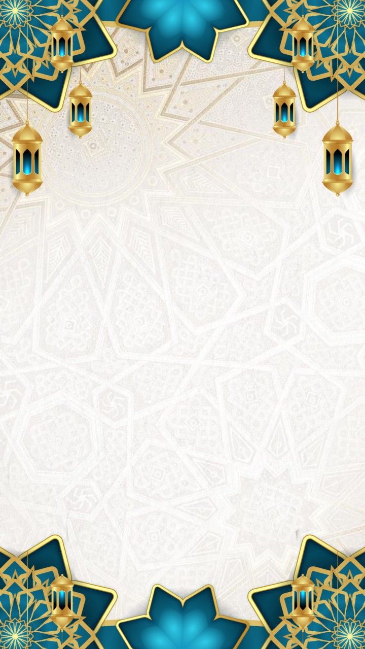 an ornate blue and gold background with two lanterns on it's sides, in the middle