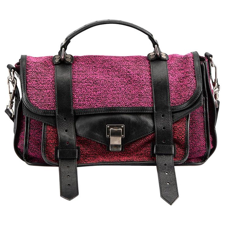 CONDITION is Very good. Hardly any visible wear to handbag is evident on this used Proenza Schouler designer resale item Details Pink Tweed and leather Medium crossbody bag 1x Top handle 1x Detachable and adjustable shoulder strap Front flap turnlock closure with straps 1x Exterior zip pcoket Two main compartments 1x Internal magnetic button closure compartment 2x Internal zip pockets Made in Italy Composition EXTERIOR: Tweed and Leather INTERIOR: Leather and cloth textile Size & Fit Product mea Ps1 Bag, Proenza Schouler Ps1, Pink Tweed, Leather Satchel Bag, Leather Satchel, Proenza Schouler, Fashion Handbags, Satchel Bags, Purses Crossbody