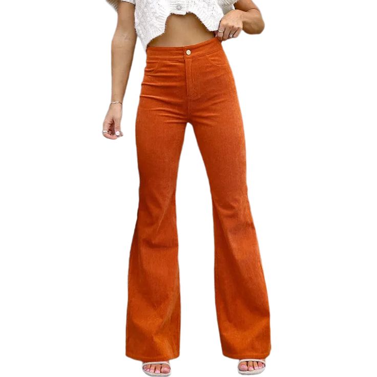 Orange Corduroy Ol High Waist Casual Pants Fall High Waist Corduroy Jeans, High Waist Corduroy Bottoms For Fall, Mid-rise Corduroy Bottoms For Fall, Fall Mid-rise Corduroy Bottoms, Non-stretch Corduroy Casual Bottoms, Non-stretch Trendy Corduroy Bottoms, High Waist Stretch Corduroy Jeans, Trendy Non-stretch Corduroy Bottoms, Casual Non-stretch Corduroy Bottoms