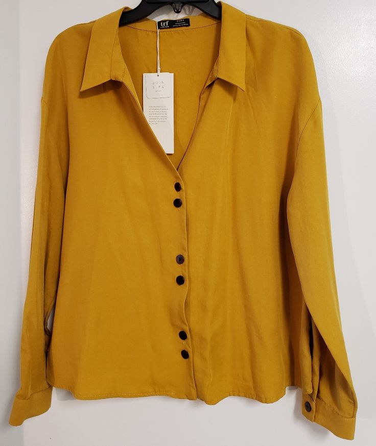 Zara Mustard Yellow Top New With Tag Size Xl 22 Inches Pit To Pit Gold Button-up Top For Summer, Yellow Tops For Workwear In Fall, Yellow Tops For Fall Workwear, Yellow Long Sleeve Office Tops, Mustard Long Sleeve Blouse For Fall, Trendy Yellow Blouse With Button Closure, Yellow Long Sleeve Blouse For Fall, Casual Yellow Office Shirt, Spring Gold Button-up Shirt