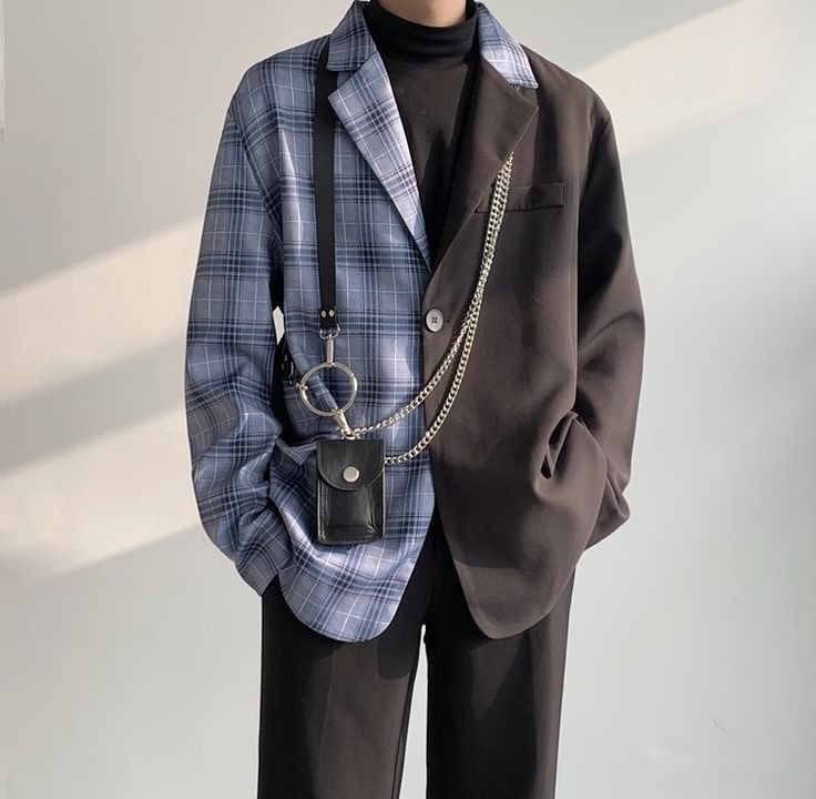 Kpop Fashion Outfits Men, Hot Male Outfits, Blazer Streetwear, Outer Casual, Mens Casual Suits, Chic Winter Style, Gender Fluid Fashion, Jackets Casual, Unisex Jacket