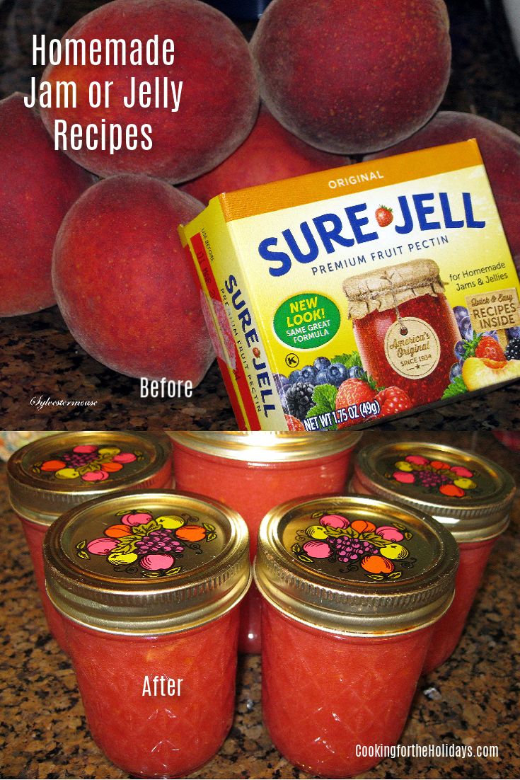 homemade jam or jelly recipe in jars before and after it has been put into the fridge