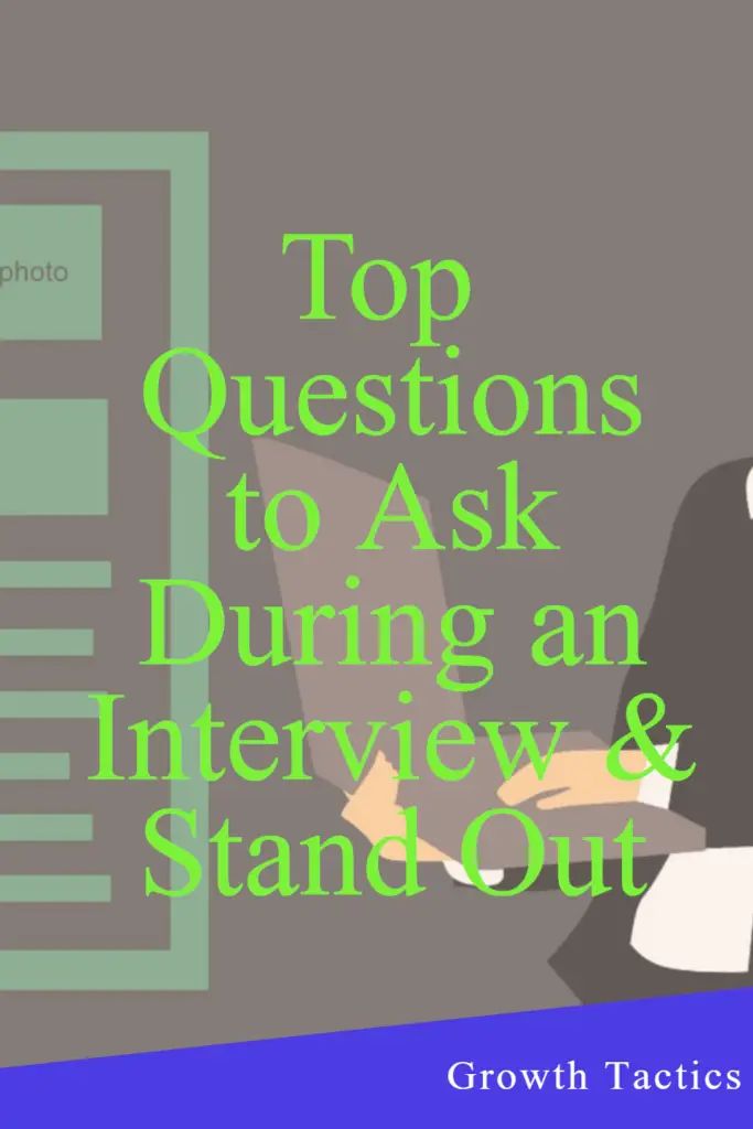 an interview and stand out poster with the words top questions to ask during an interview or standout