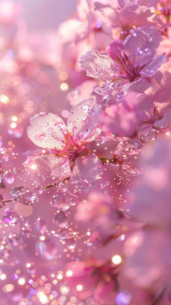 some pink flowers with water droplets on them