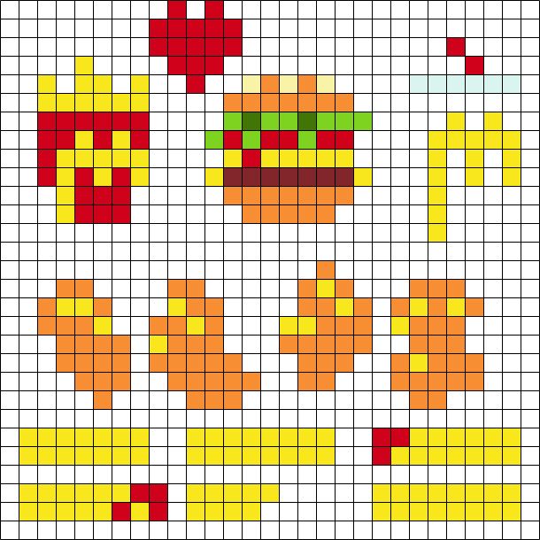 a cross stitch pattern with an orange, yellow and red design on the bottom half