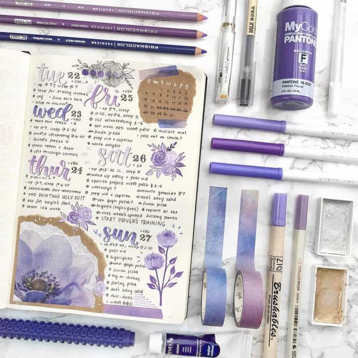 purple bullet journal layout Purple Bullet Journal, Bullet Journal Layout Ideas, Journal Layout Ideas, Pens And Markers, Bullet Journal Aesthetic, Bullet Journal Notebook, Bullet Journal Design Ideas, Diary Ideas, Bullet Journal Themes