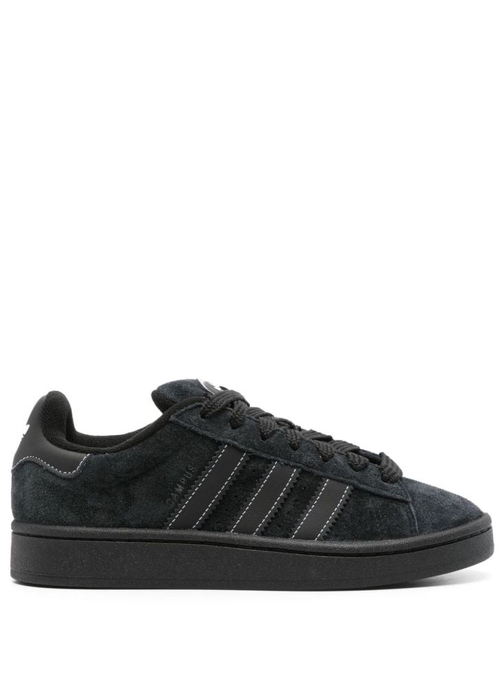 black/white calf suede panelled design signature 3-Stripes logo signature trefoil logo detail logo patch at the tongue contrasting branded heel counter contrast stitching round toe front lace-up fastening padded ankle branded insole flat rubber sole Adidas Logo Low-top Suede Sneakers, Low-top Suede Adidas Sneakers, Adidas Suede Sneakers With Round Toe, Adidas Suede Sneakers With Logo, Leather Sneakers With Three Stripes For Streetwear, Suede Sneakers With Three Stripes Branding For Sports, Adidas Suede Sneakers, Black Campus 00s, Adidas Suede Skate Shoes With Round Toe