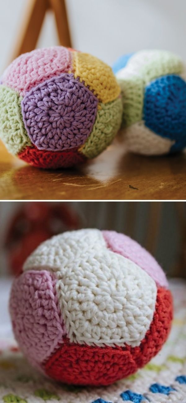 crocheted balls sitting on top of a table