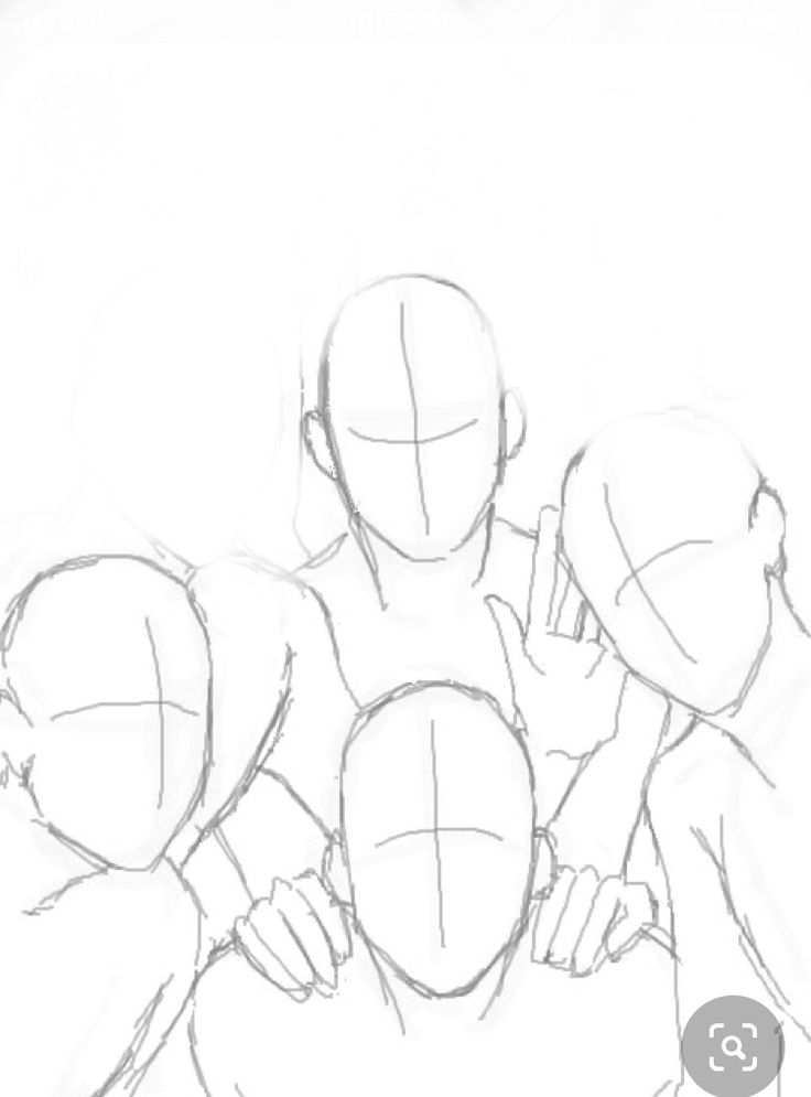 a drawing of three people with one person holding the other's arm around his neck