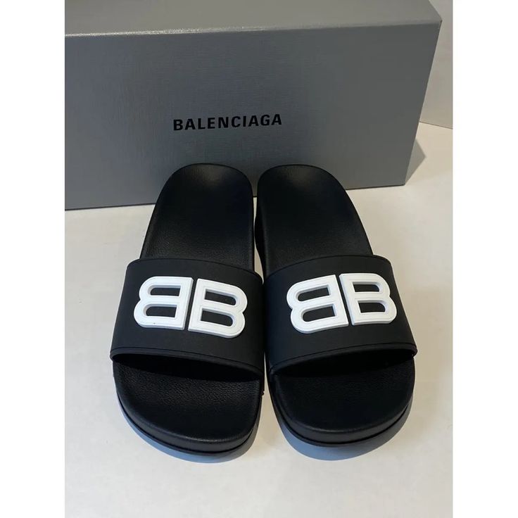 Authentic Balenciaga Pool Slides With Wedge Heel And Signature Bb Emblem On Top, Made Of Rubber. Never Worn, Comes With Dust Bags And Original Box. Made In Italy. Women’s Eu 39 Us 8 Modern Black Wedge Heel Slides, Designer Black Flat Slides, Black Designer Flat Slides, Designer Black Slides For Beach, Balenciaga Flats, Balenciaga Sandals, Wedge Slides, Italy Women, Gladiator Sandals Heels