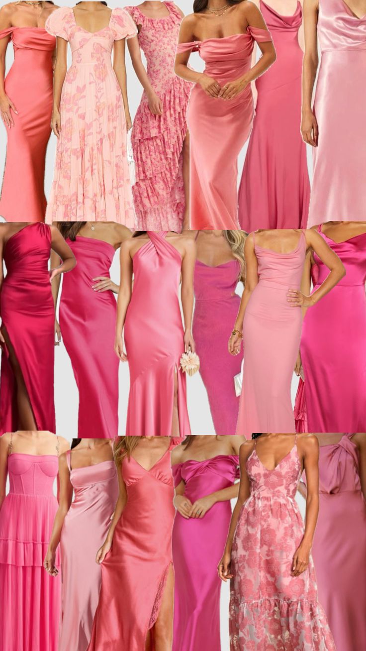 many different types of dresses are shown in this collage, including pinks and oranges