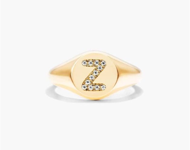 14K Yellow Gold Diamond Z Initial Signet Ring. This timeless ring will dazzle all who see it. Perfect for any age and occasion, this ring makes the perfect individualized gift! Signet Ring With Brilliant Cut As A Gift, Brilliant Cut Signet Ring As Gift, Gift Signet Ring With Brilliant Cut, Personalized Yellow Gold Diamond Ring, Personalized Yellow Gold Diamond Ring, Round Cut, Personalized Yellow Gold Diamond Ring Round Cut, Gift Yellow Gold Engraved Ring With Brilliant Cut, Yellow Gold Engraved Ring With Brilliant Cut For Gift, Yellow Gold Engraved Ring With Brilliant Cut As Gift