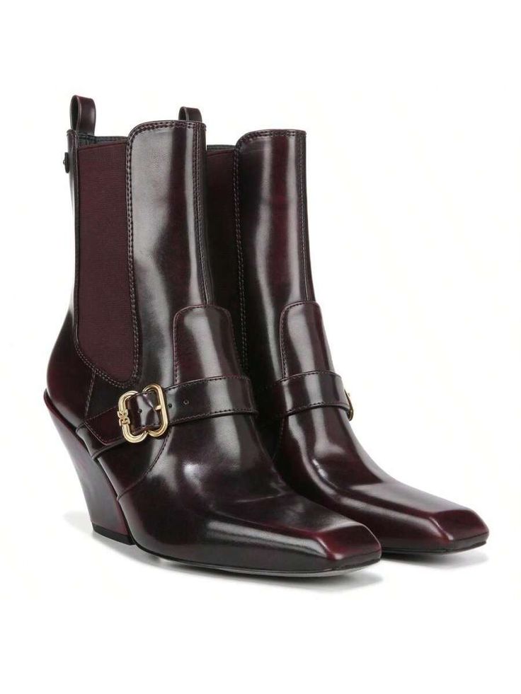 Deep Crimson Elegant,Fashionable Collar     Embellished   Women Shoes Chic Fitted Chelsea Boots With Square Toe, Modern Chelsea Boots With Square Toe For Work, Modern Square Toe Chelsea Boots For Work, Square Toe Chelsea Boots For Workwear, Square Toe Chelsea Boots With Reinforced Heel For Work, Fitted Square Toe Chelsea Boots For Work, Fitted Formal Chelsea Boots With Square Toe, Formal Fitted Chelsea Boots With Square Toe, Fall Workwear Square Toe Chelsea Boots