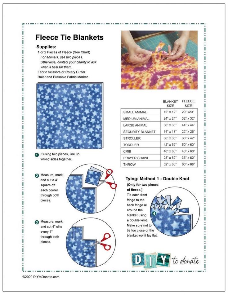 the instructions to make a blanket with blue and white stars on it, including scissors