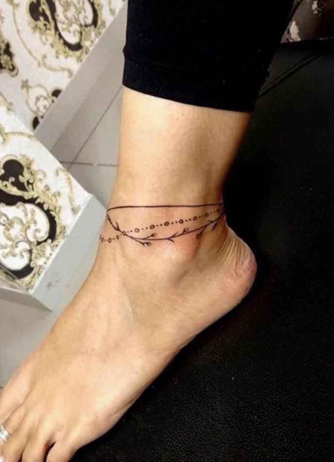 a woman's foot with a small tattoo on the side of her left ankle