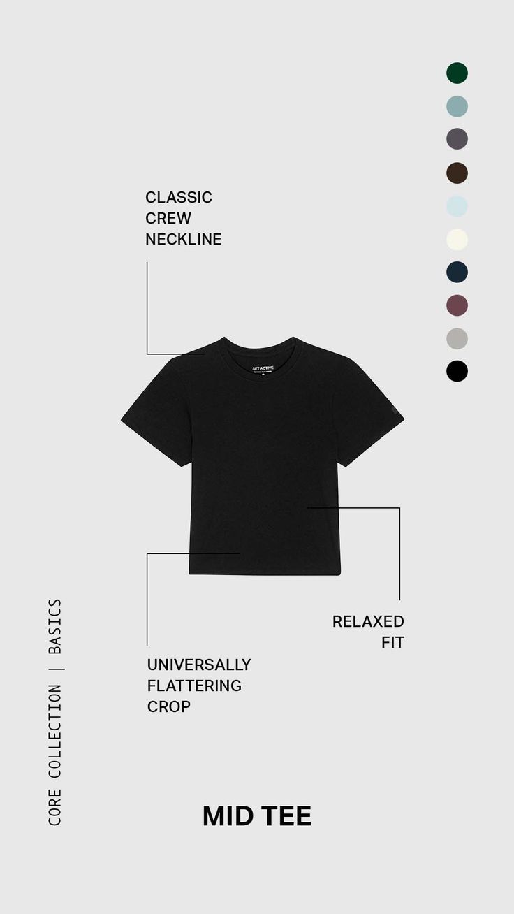 a black t - shirt with the words mid tee on it and an image of different colors