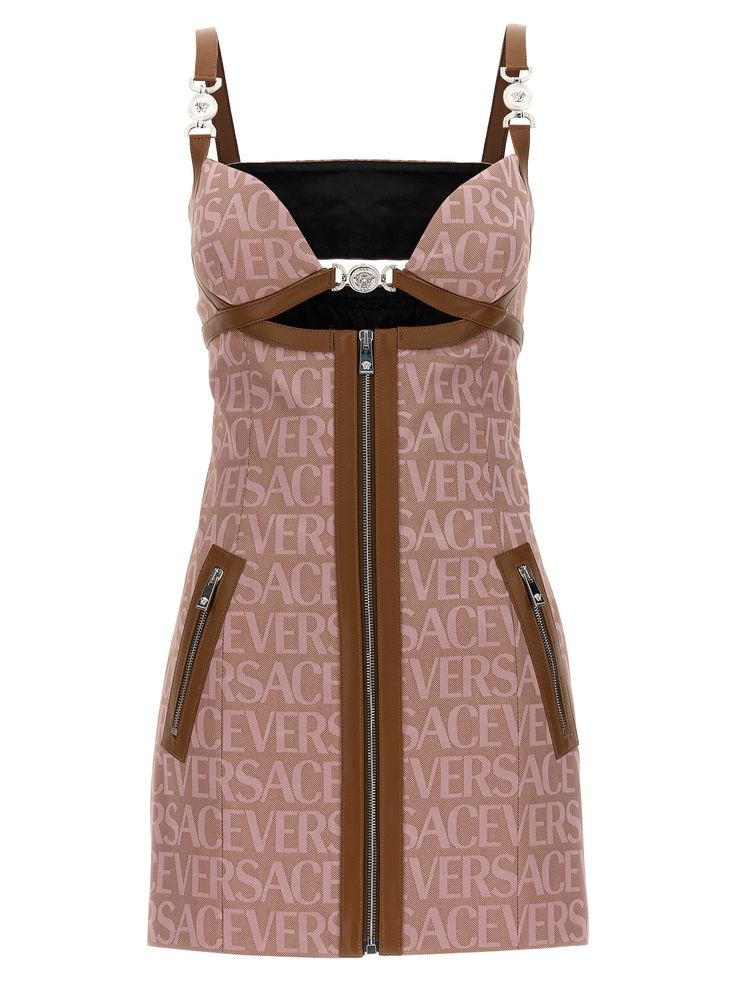 60% polyester 40% cotton Capsule Dress, Capsule Dressing, Brown Mini Dress, Versace Logo, Versace Couture, Versace Dress, Vestido Casual, Gianni Versace, Look Cool