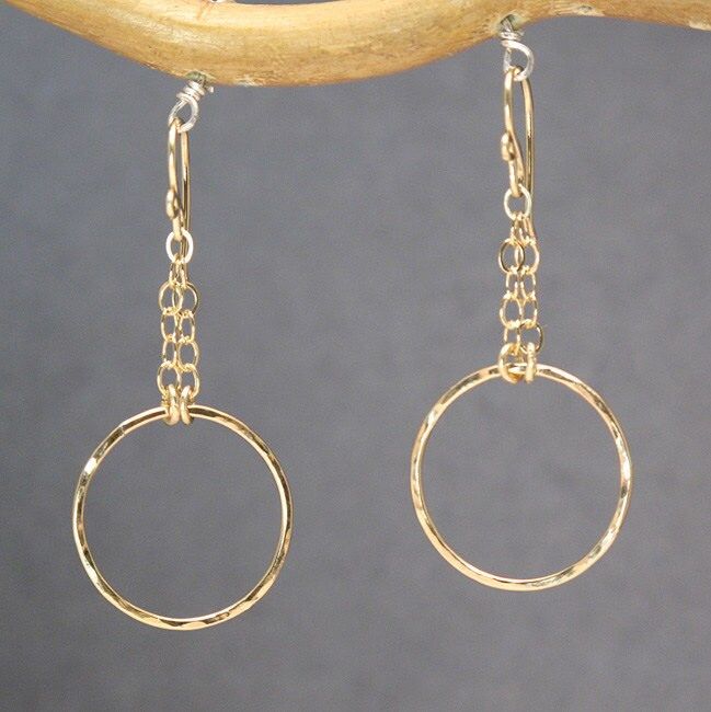 "Hammered circles on chain, about 1-3/4\". Available in 14k gold filled & sterling silver, 14k rose gold filled **We now offer LAYAWAY**Please read our policy section for more info - http://www.etsy.com/shop/CalicoJunoJewelry/policy" Gold Small Hoop Jewelry With Adjustable Chain, Nickel-free Gold Open Circle Jewelry, Gold Jewelry With Adjustable Small Hoop Chain, Nickel-free Circle 14k Gold Filled Jewelry, Jewelry Sets Handmade, Pink Sapphire Earrings, Hula Hoops, Ideas Jewelry, Basic Jewelry