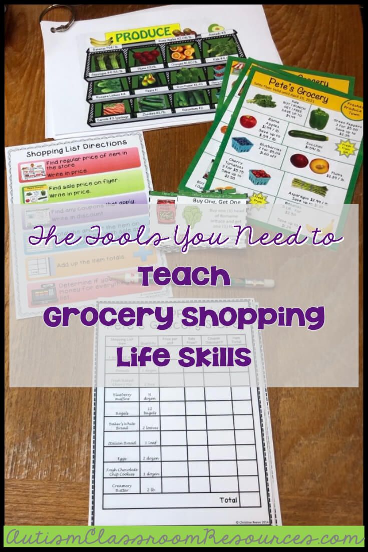 the school you need to teach grocery shopping life skills with free printable worksheets