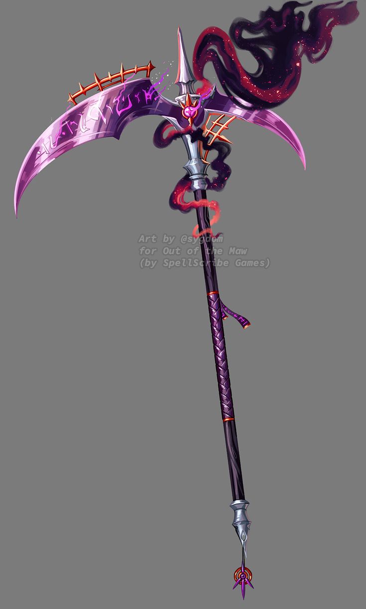 Fantasy Scythe With Chain, Scythe Pixel Art, Magic Scythe, Dnd Scythe, Scythe Aesthetic, Fantasy Scythe, Scythe Designs, Anime Scythe, Cybernetic Arm