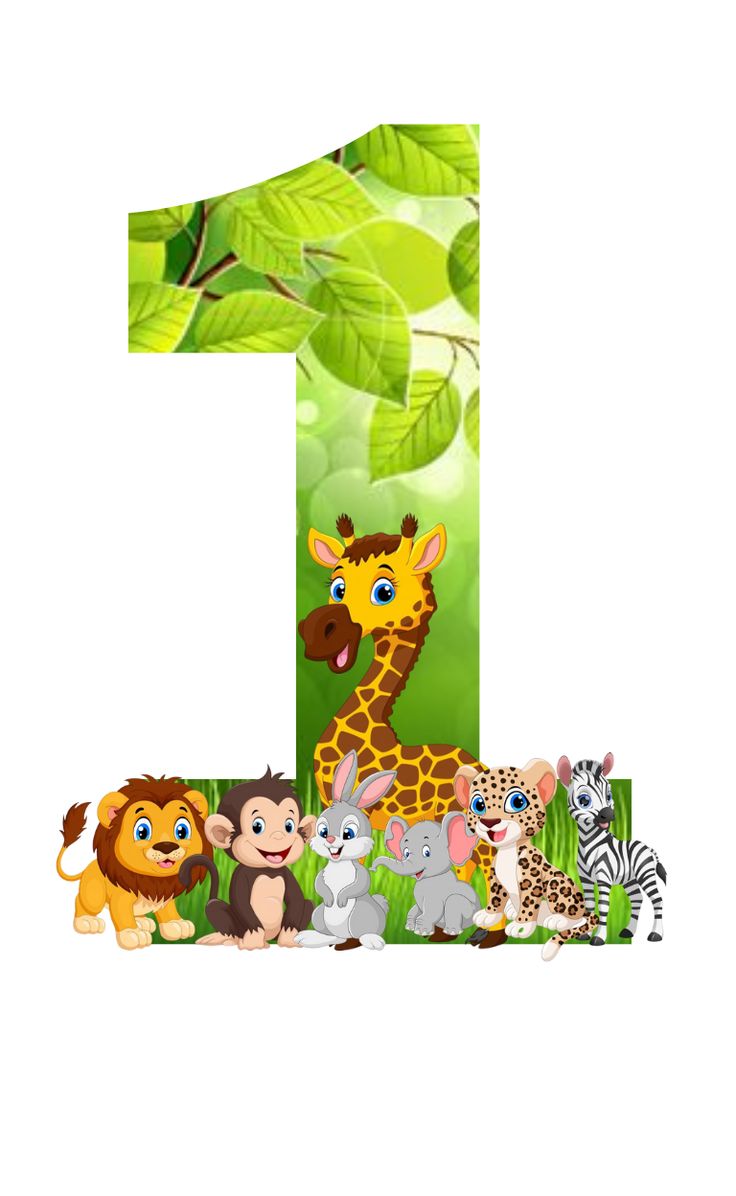 the number one is surrounded by animals and plants