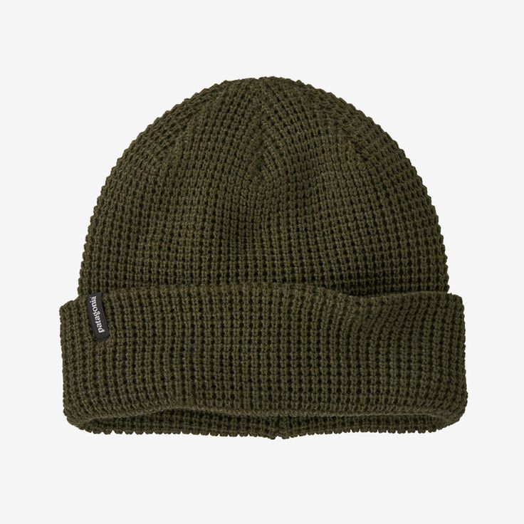 Our high-loft, lightweight SnowDrifter Beanie is soft to the touch and provides cozy warmth after a day in the mountains. Made in a Fair Trade Certified™ factory. | Patagonia SnowDrifter Beanie in Pine Needle Green - Winter Beanies - Recycled Polyester/Pfas Patagonia Beanie, Patagonia Hat, Cold Weather Clothes, Closet Organized, 50% Logo, Little Trinkets, Weather Clothes, Winter Beanies, Knit Structure