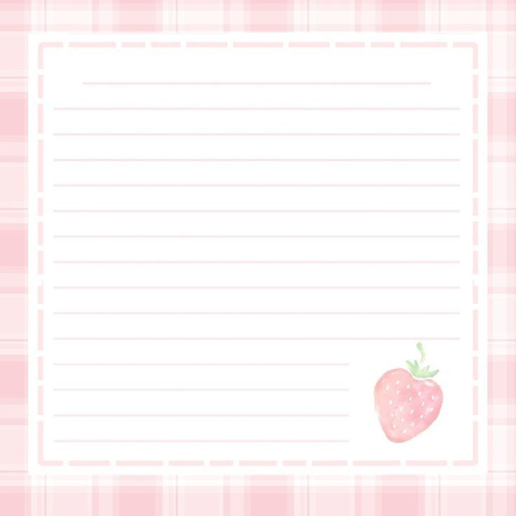 a pink and white checkered paper with a strawberry on it