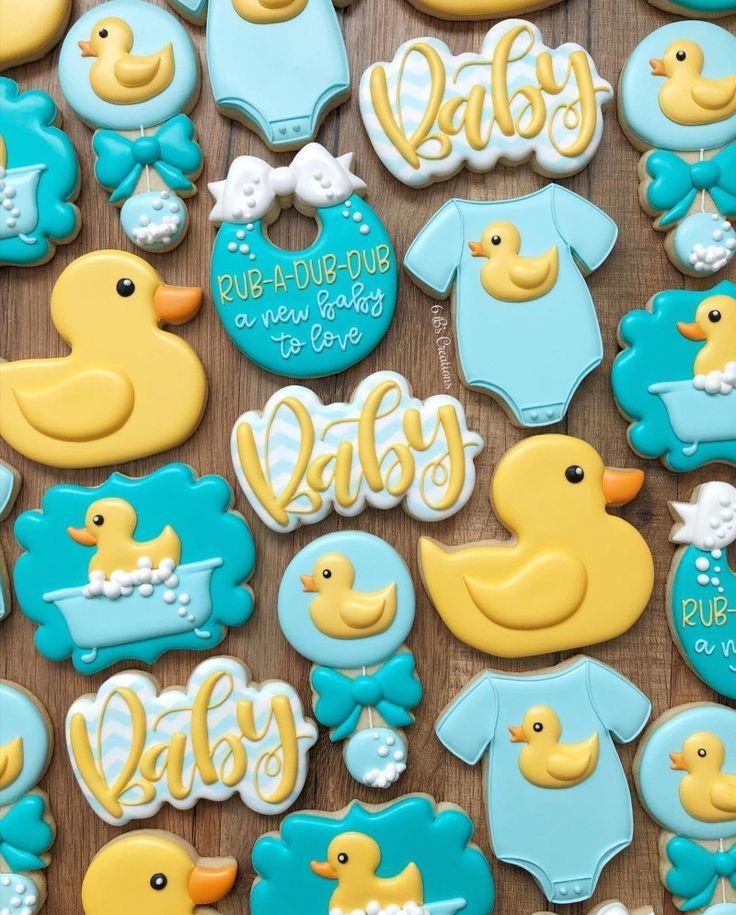 Baby Shower Cookies Neutral, Duck Cookies, Baby Boy Cookies, Ducky Baby Showers, Ducky Baby Shower, Rubber Ducky Baby Shower, Baby Shower Duck, Cookies Theme, Sugar Cookie Royal Icing