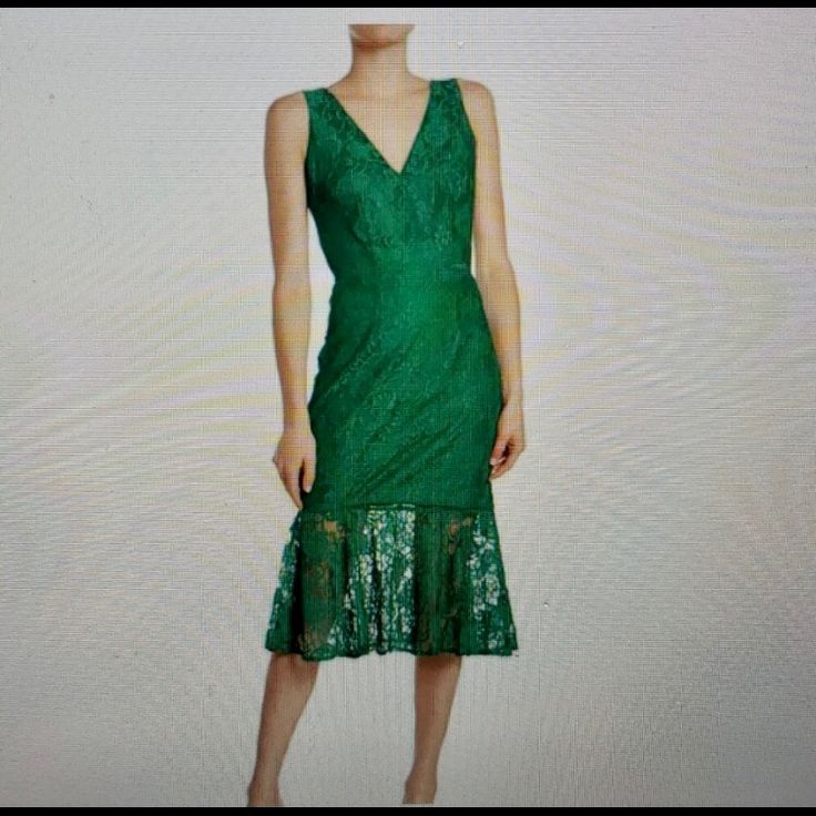 Ordered This Dress Thinking It Was My Size But I Should Have Stuck With My Usual. Beautiful Dress, New With Tags. Sleeveless Green Lace Midi Dress, Elegant Green Sleeveless Lace Dress, Elegant Green Midi Dress With Lace Trim, Chic Green Lace Dress, Green Lace V-neck Midi Dress, Chic Green Lace Midi Dress, Green Sleeveless Lace Party Dress, Green Lace Midi Dress For Formal Occasions, Elegant Green Midi Lace Dress