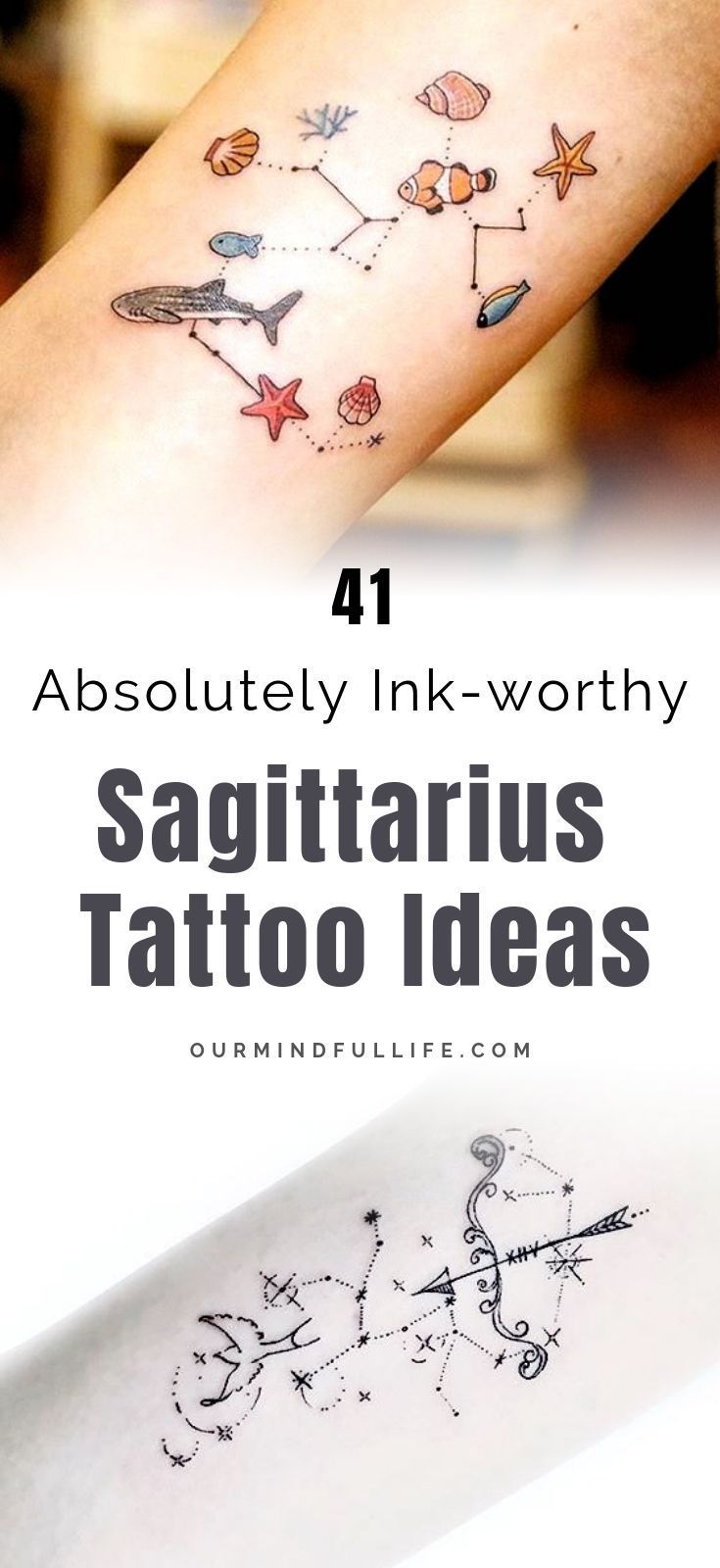 tattoos on the arm and wrist with caption about how to get ink - worthy sagittarius tattoo ideas