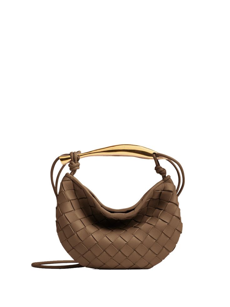 Bottega Veneta taupe Sardine mini bag. This mini Intrecciato leather cross-body bag presents a metallic brass finish top handle crafted by artisans, that showcases nuances and engraved markings, making each piece unique. The unlined bag features single compartment with magnetic closure and cross-body leather double strap. Sardine Bag, Padded Cassette Bag, Handcrafted Leather Wallet, Classic Bags, Eyewear Womens, Lambskin Leather, Leather Crossbody Bag, Bottega Veneta, Wallets For Women