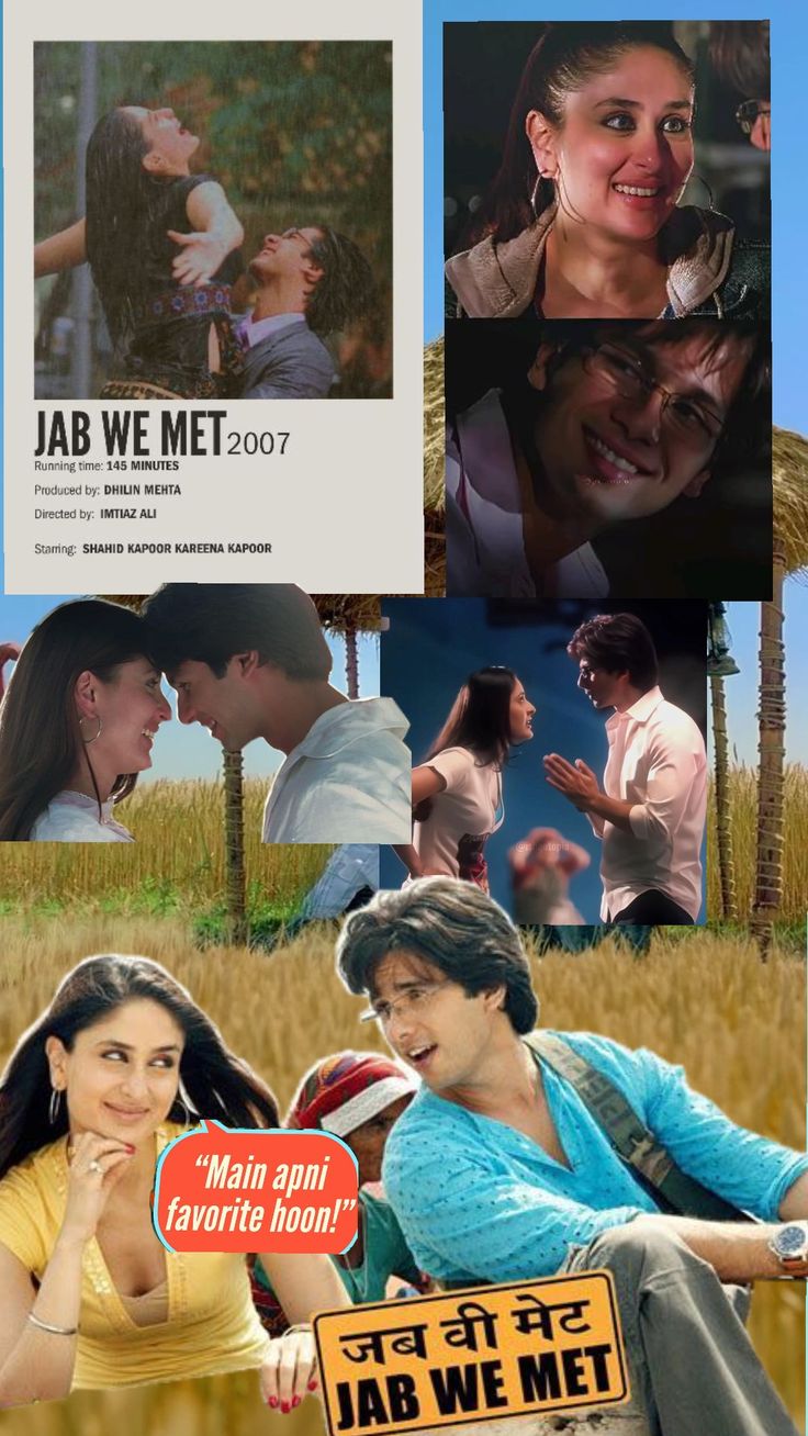 the movie poster for jab we met is shown in multiple different colors and sizes