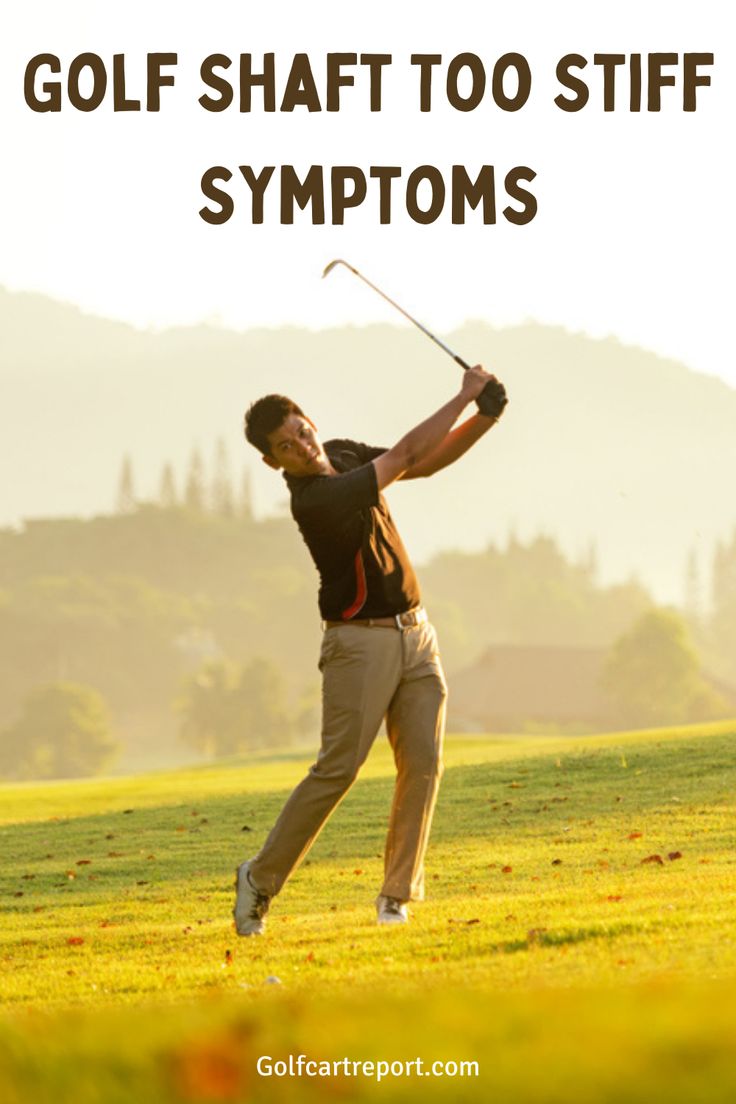 a man swinging a golf club on top of a green field with text overlay