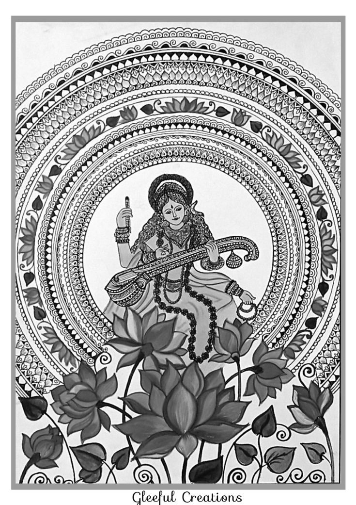 Saraswati Goddess Mandala Art, Saraswati Maa Mandala Art, Saraswati Mandala Art, Maa Matangi, God Mandala Art, Gleeful Creations, Diwali Mandala Art, God Drawings, Diwali Painting