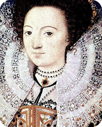 an old portrait of a woman with black hair and white lace on her collar, wearing a